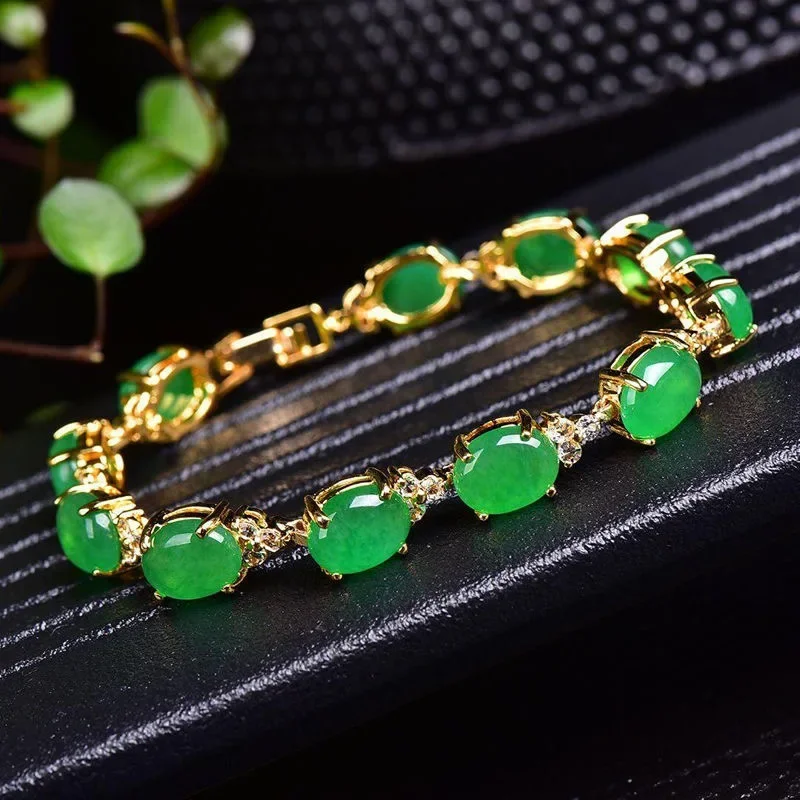 Jewelry & Watches Vitopoulos - Naturalny zielony jadeitowy agat miłość bransoletka