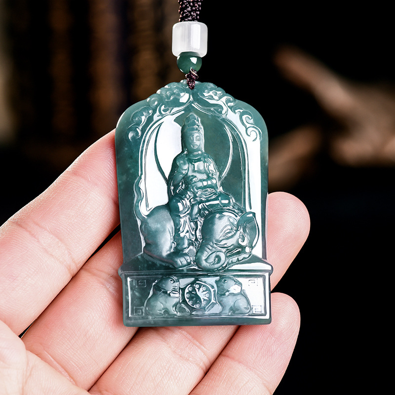 Luxury Gifts Jewelry & Watches Namfleg Mostar - Naturalny Birmanski Jadeit Guanyin Wisiorek Naszyjnik