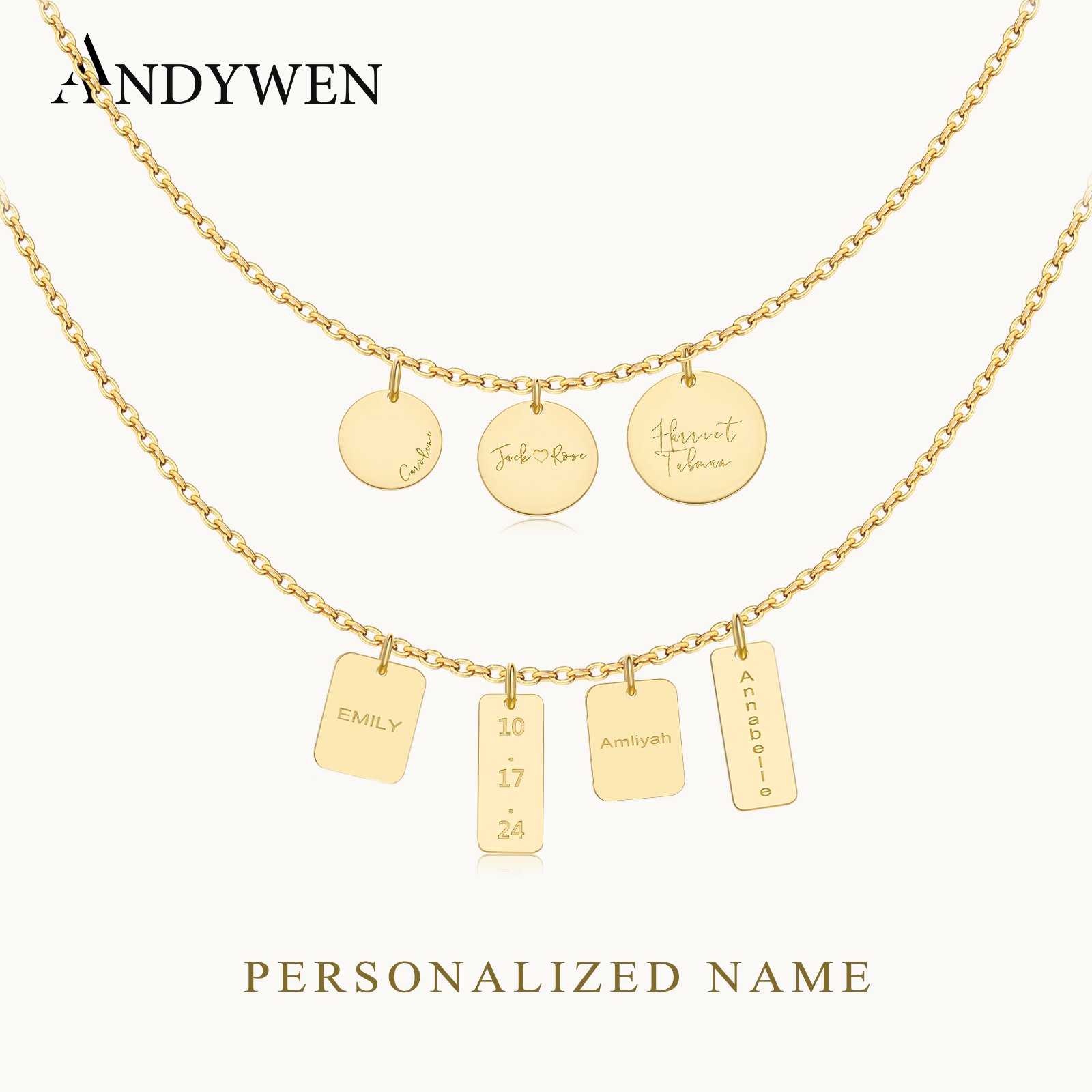 Engraved Name Necklace - ANDYWEN Srebro Próby 925 Personalizowany Naszyjnik