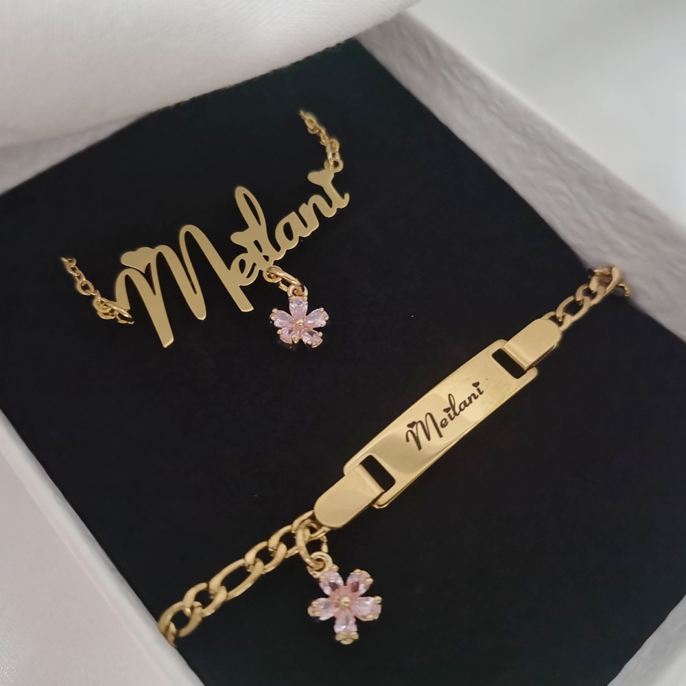 Engraved Name Necklace - LeeChee kwiat cyrkon mały wisiorek nazwa